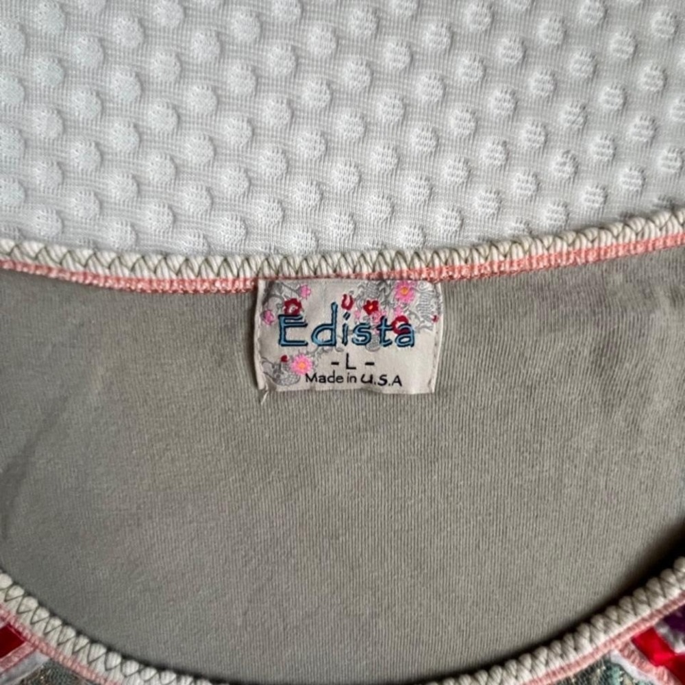 Vintage Edista patchwork lace overlay tee size L 90s fairycore cottagecore boho - Picture 2 of 7
